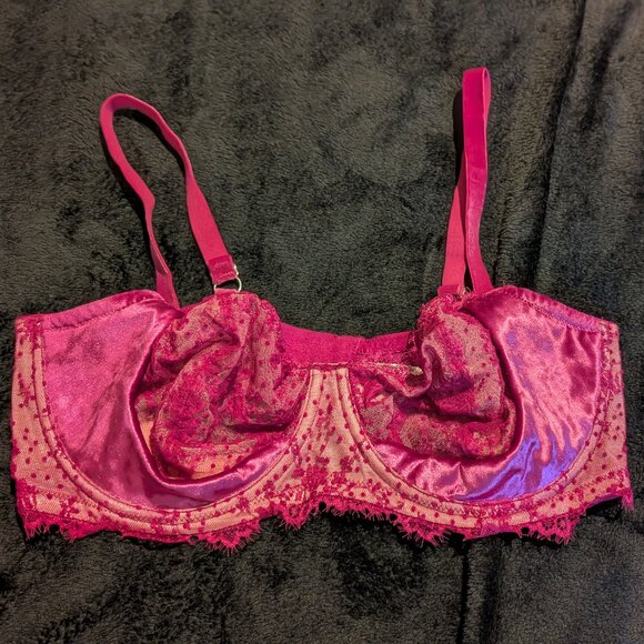 Victorias Secret Purple Pink Balconette Push Up Unlined Velvet Lace Bra 36DD(E) - Picture 1 of 9